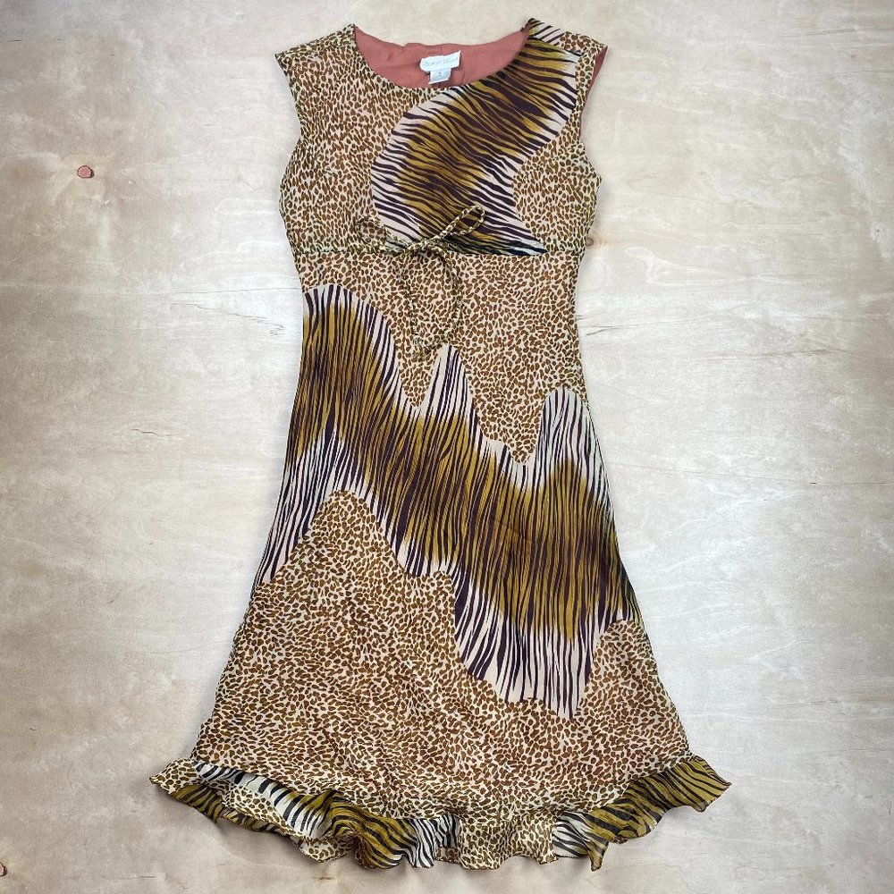 Animal Print Light Weight Wide Tank Ruffled Bottom Midi Dress Women's Small